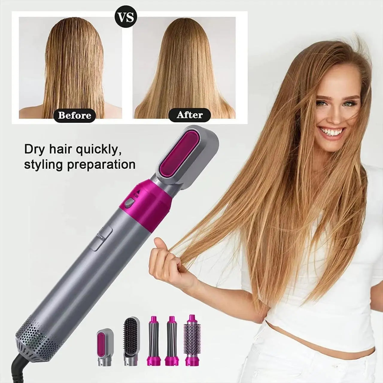 Muti-Functional 5 IN 1 Hair Styling Tool Detachable Hot Air Brush Hair Dryer with Comb