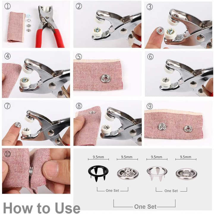 DIY Seamless Metal Snap Button Kit with Fastener Pliers