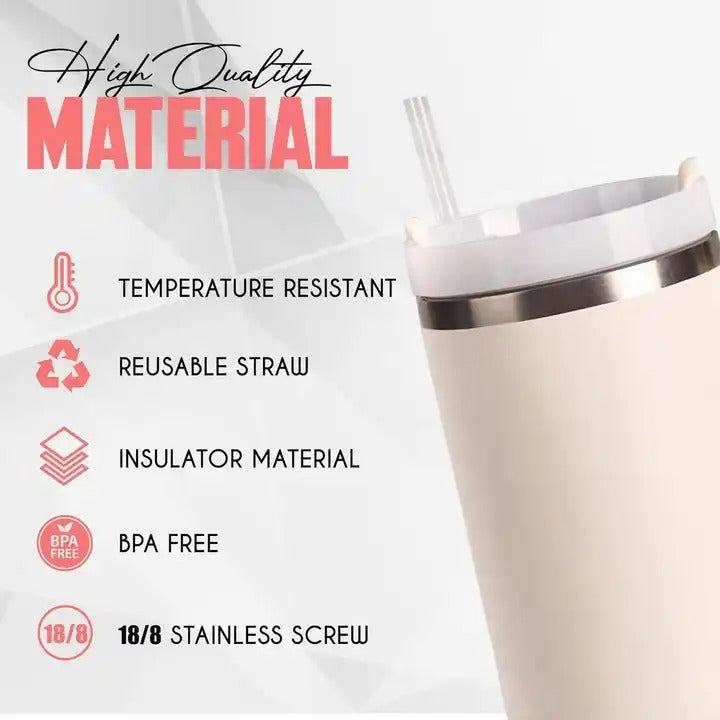 Tumbler with Handle Lid & Straw Perfect for Office, Gym, Travel, or Car Use